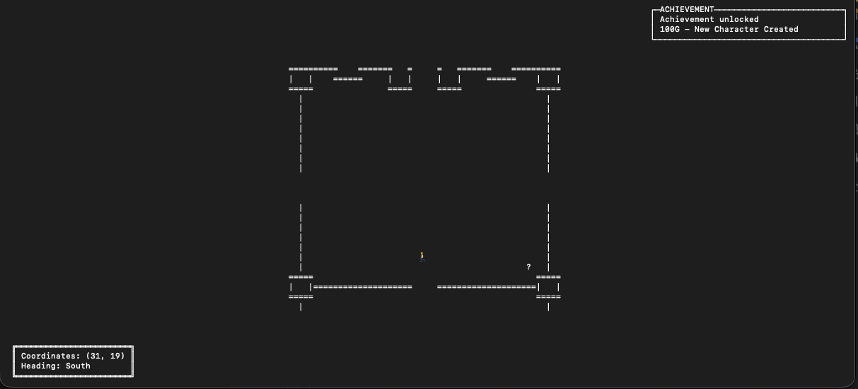 In-game notification screenshot showing an achievement-style message rendered over the terminal UI.